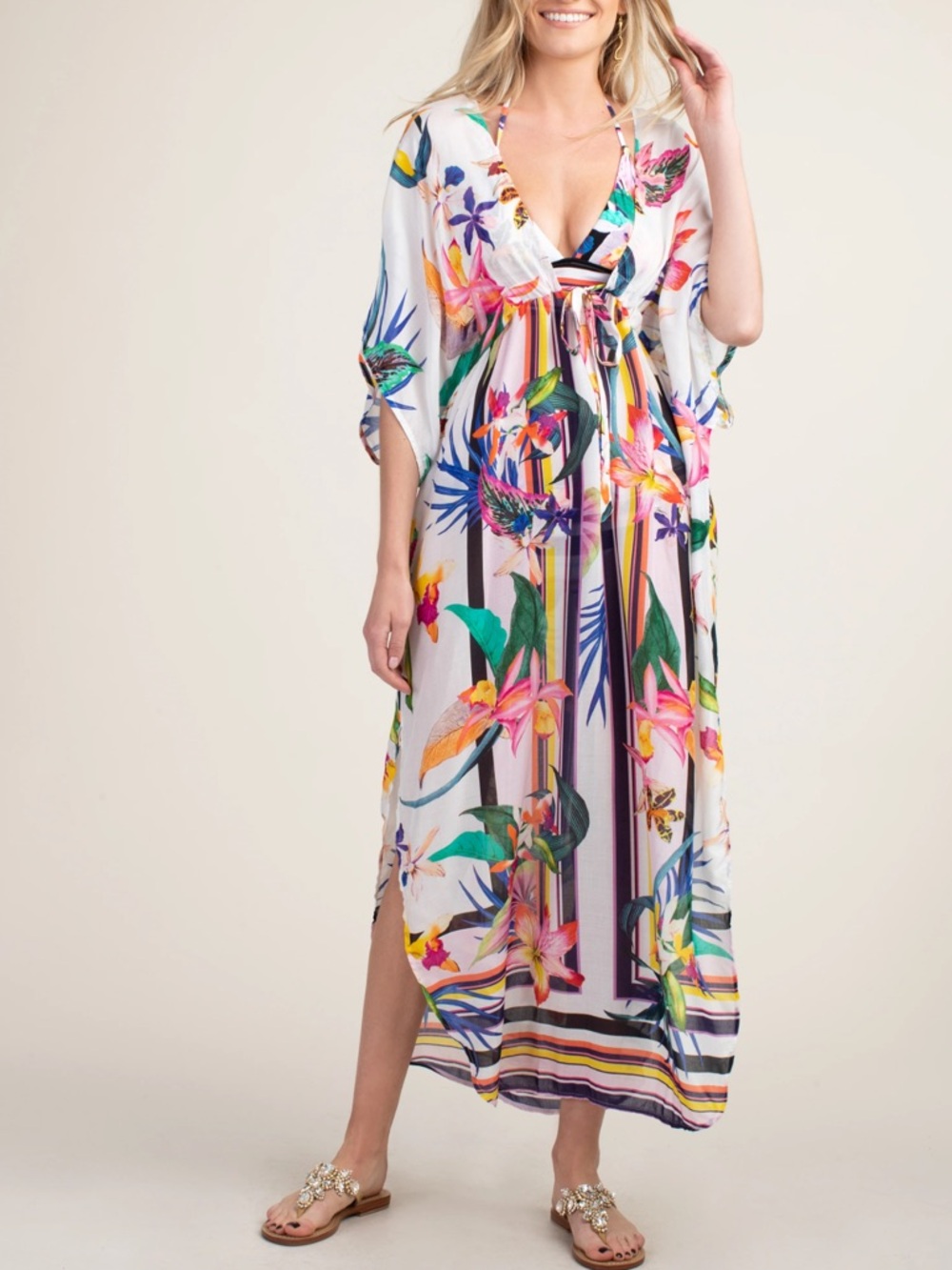 Trina Turk Treasure Cove Cover-Up Caftan Floral White Size Small/Medium - Picture 13 of 13